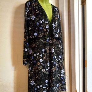 NWT / BOOHOO navy floral long sleeve boho mini dress